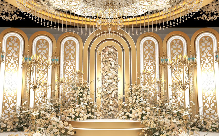 郾城香槟色调婚礼堂效果展示